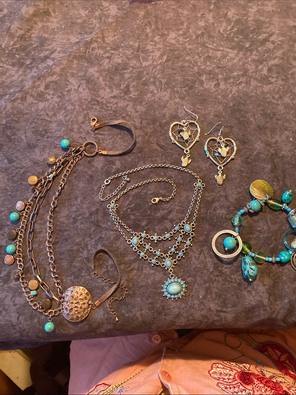 Boho Southwestern 4 Piece Jewelry Set Necklaces Bracelet Earrings